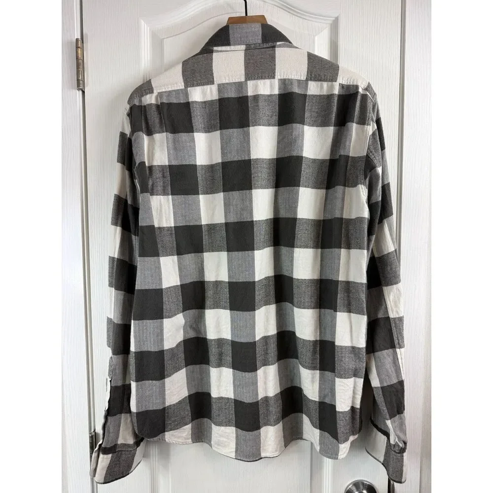 J.Crew Flannel Shirt Men’s XL Slim Fit Black White Buffalo Plaid Button Up